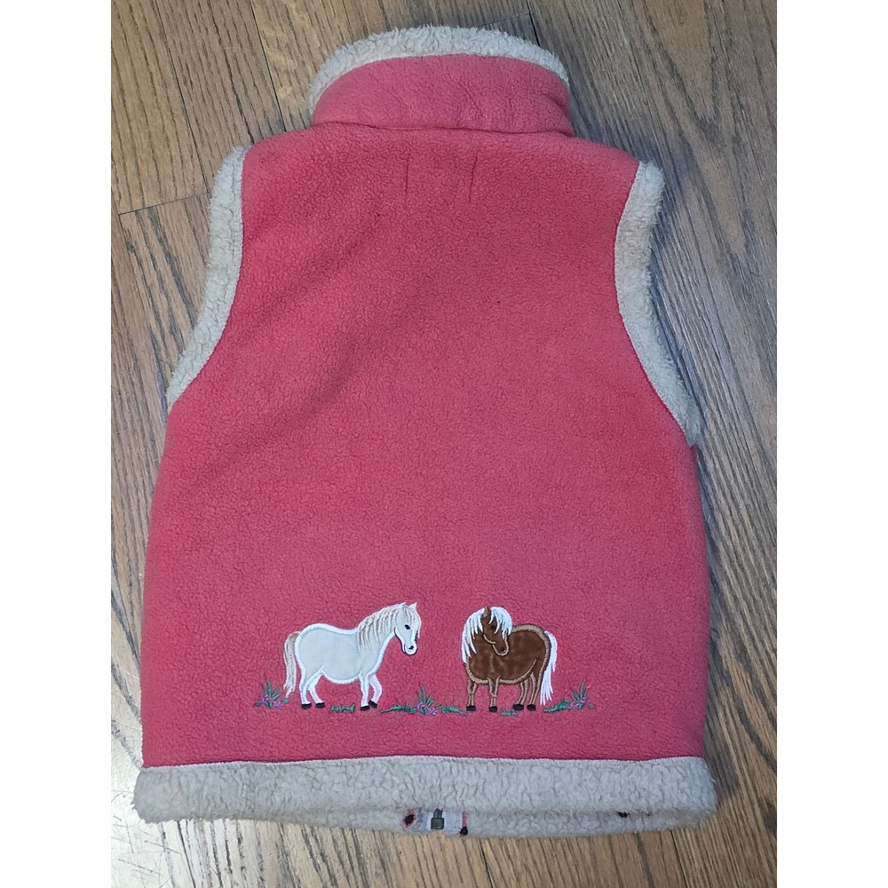 Shire Classics Girls Red/Pink Fleece Horse Embroidery Sherpa Trim Vest Size M